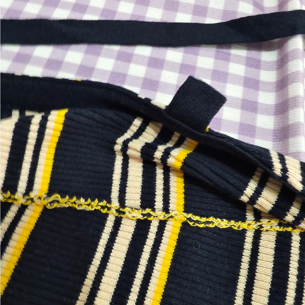 Miu Miu Navy, Yellow & Cream Striped Knit Pencil Skirt - Picture 9 of 13